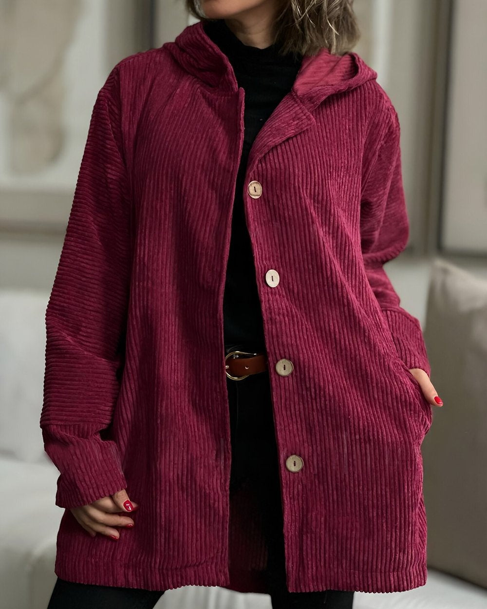 Cordia | Corduroy Hooded Cardigan