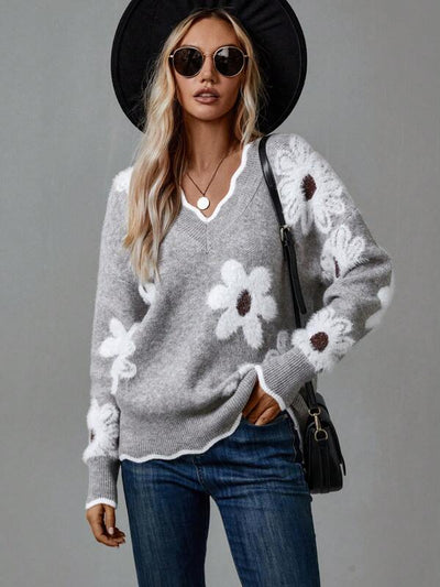 Deborah | Elegant V-Neck Floral Sweater