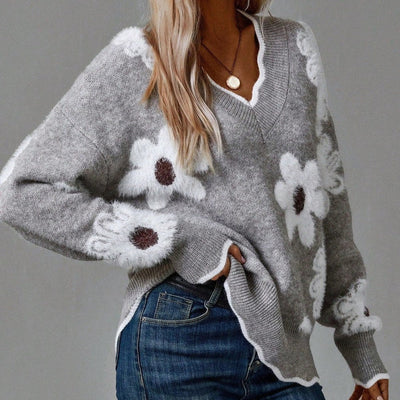 Deborah | Elegant V-Neck Floral Sweater