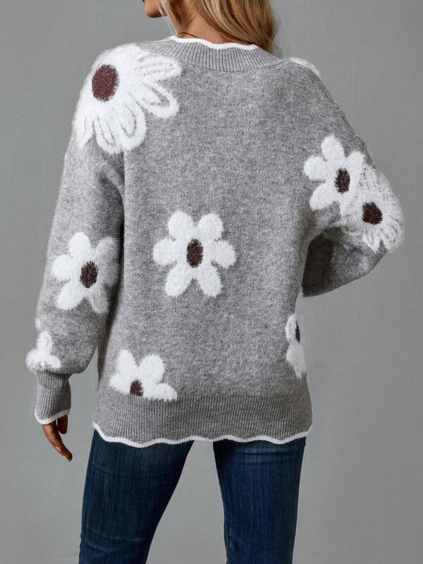 Deborah | Elegant V-Neck Floral Sweater