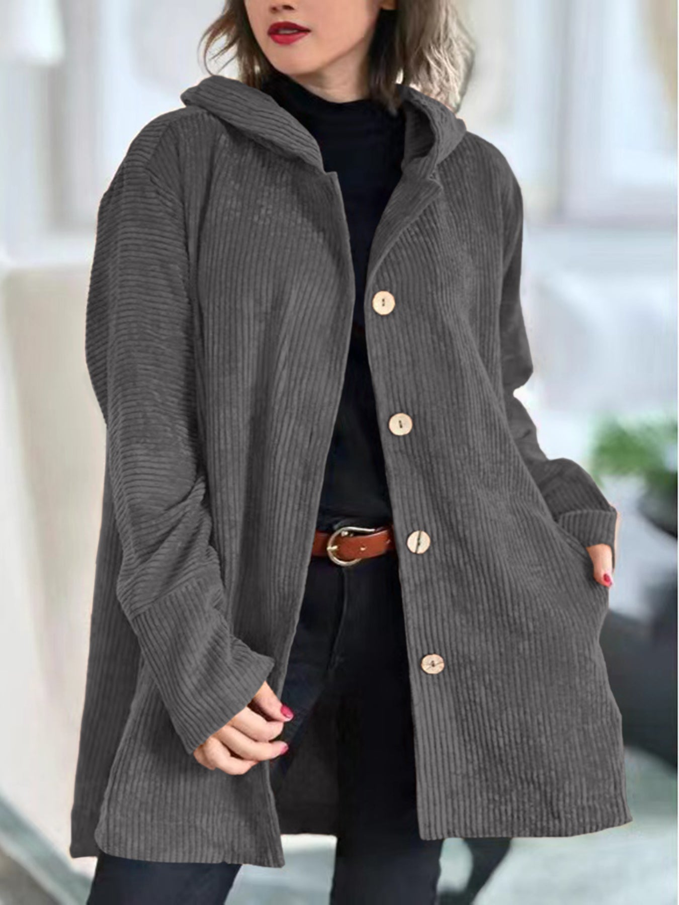 Cordia | Corduroy Hooded Cardigan
