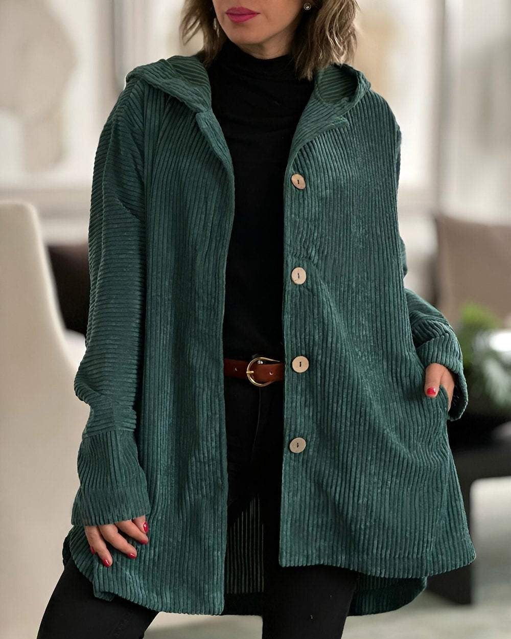 Cordia | Corduroy Hooded Cardigan