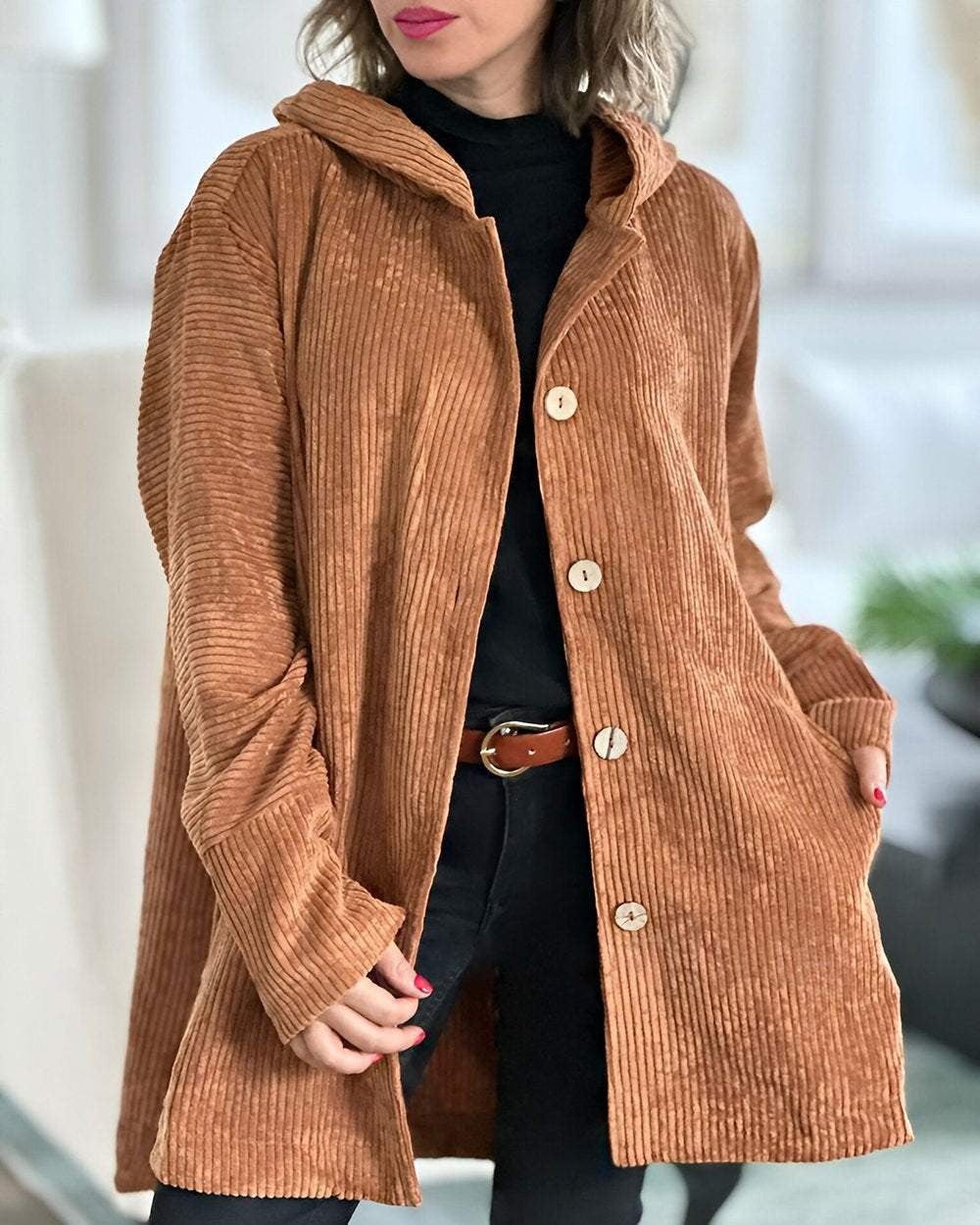 Cordia | Corduroy Hooded Cardigan
