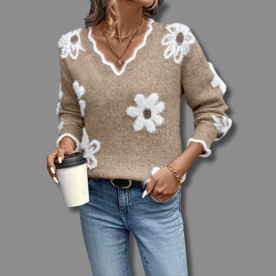 Deborah | Elegant V-Neck Floral Sweater