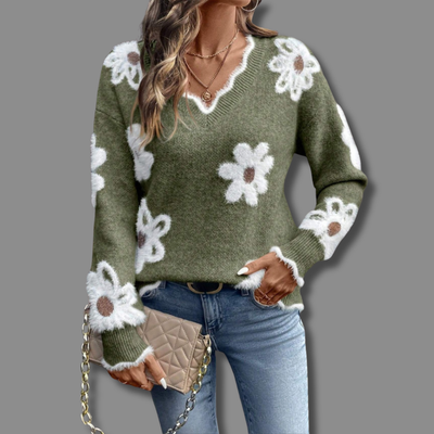 Deborah | Elegant V-Neck Floral Sweater